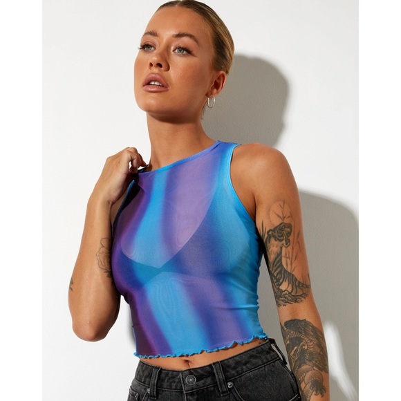 ASOS Motel purple and blue mesh sleeveless crop top